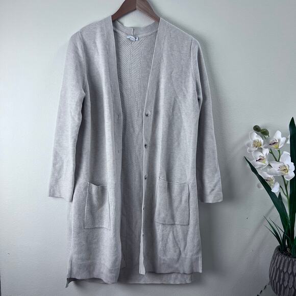 J.Jill Cotton Knit Cardigan Sweater Sz Medium Gray Button Down Minimalist Casual - Picture 1 of 8